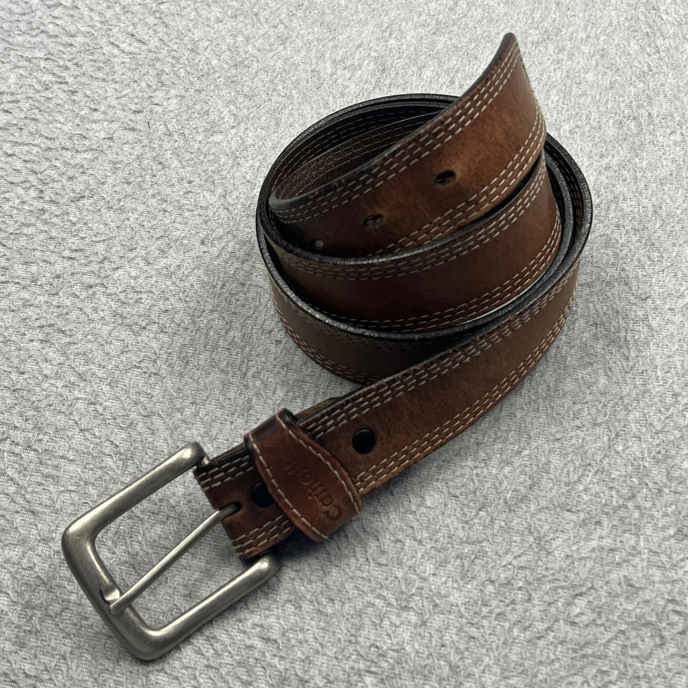 Carhartt A94 Belt Men 40 Brown Leather Triple Stitch Work Buckle English Brittle